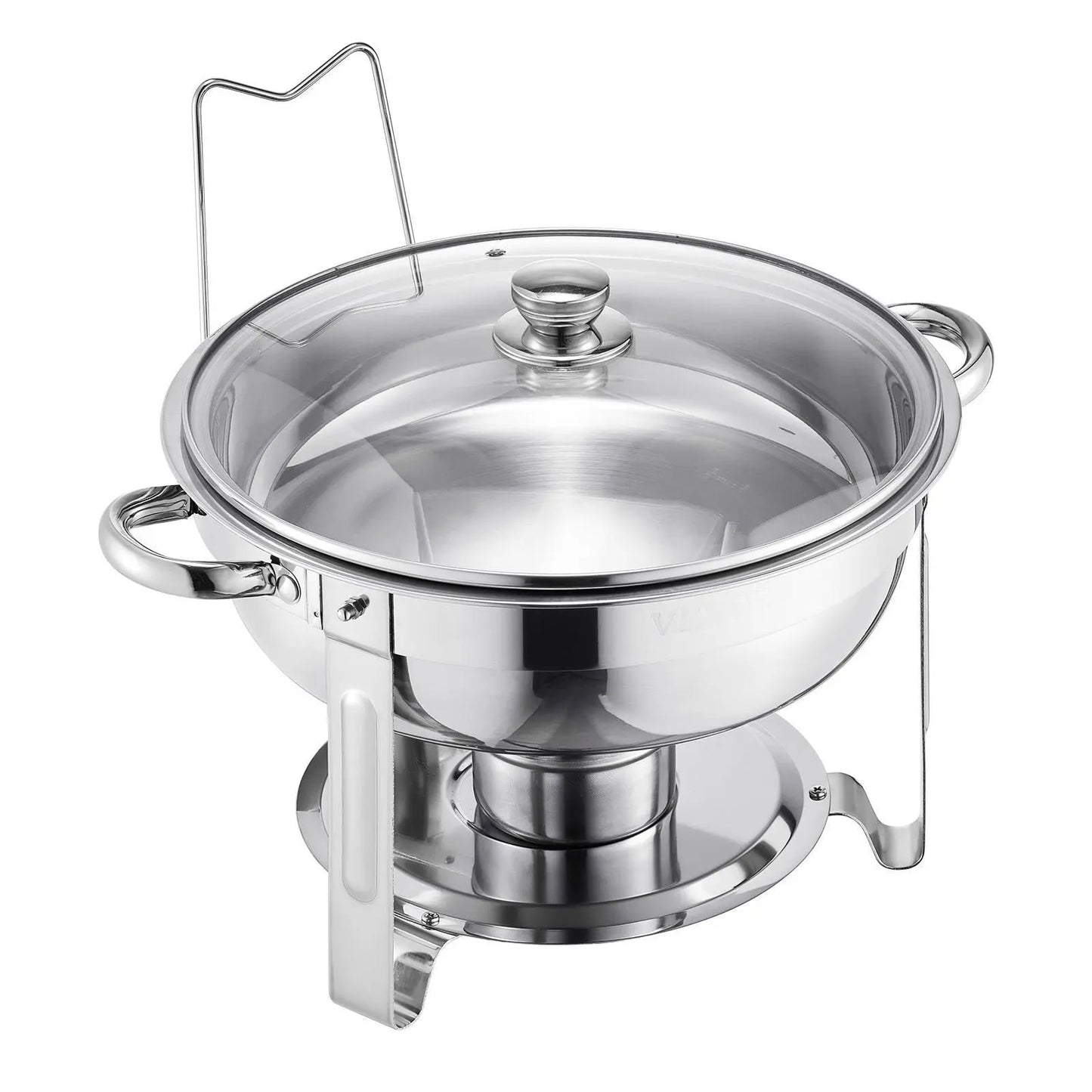 Vevor 5 Qt Chafing Dish Buffet Set - 4 Pack Stainless Steel Catering Warmer with Glass Lids, Full Size Pans, Water Pan, Folding Stand, and Fuel Holders for Weddings and Banquets
