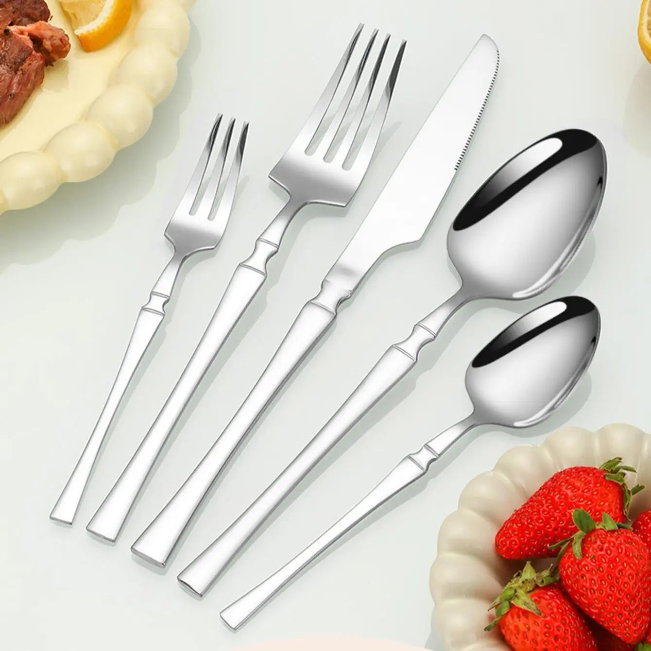 30-Piece Stainless Steel Cutlery Set - Dishwasher-Safe Forks, Spoons, Knives, and Teaspoons for Elegant Home Dining and Kitchen Essentials