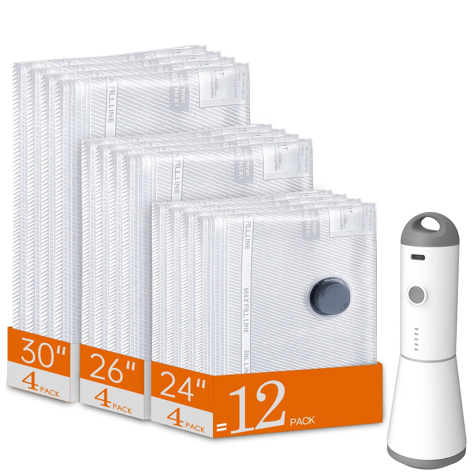 Vacease Cordless Travel Vacuum Bag Set with Rechargeable Air Pump - 15-Pack Space-Saving Airtight Storage Bags for Luggage and Clothing Organization