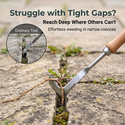 2026 Stainless Steel Crack Weeding Tool with Beech Wood Handle - Ideal Father's Day Gift for Lawn Care and Gardening in Sidewalks, Driveways, Patios, and Narrow Gaps