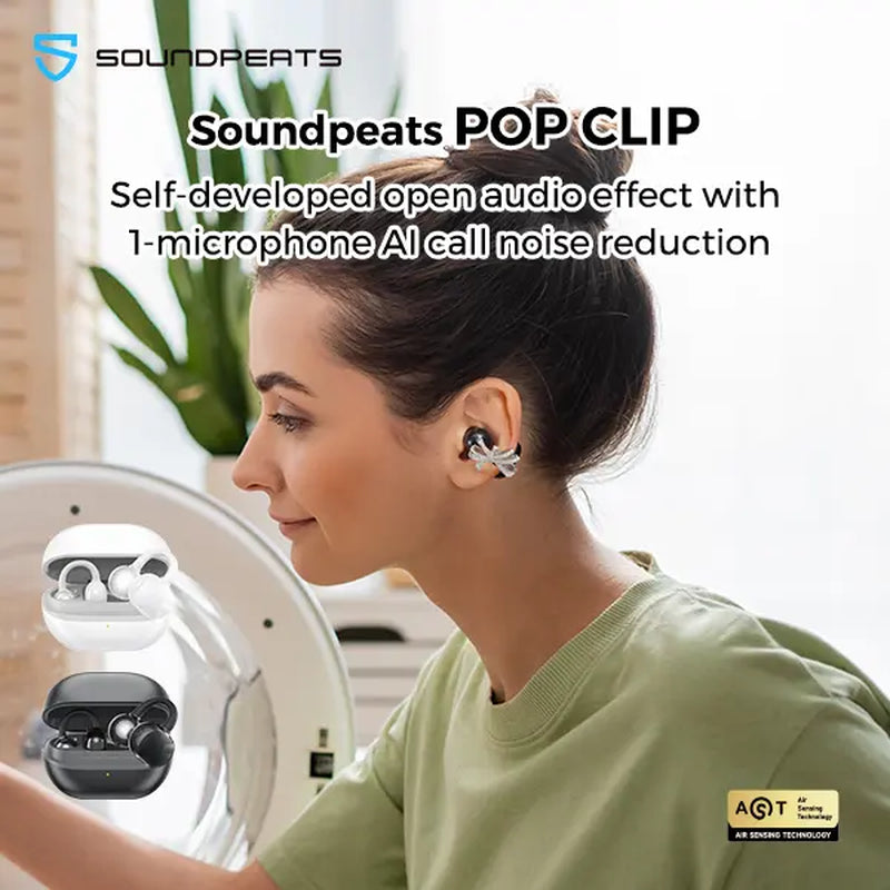 Soundpeats POP Clip Open-Ear Wireless Earbuds with Bluetooth 5.4, ENC Noise Cancelling Microphone, Game Mode, Fast Charging, IPX5 Waterproof Rating, and 30 Hours of Playtime for Sports and Everyday Use