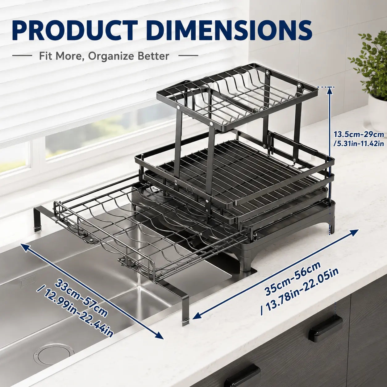 Foldable Over-Sink Dish Drying Rack - 2-Tier Dish Drainer with Utensil Holder for Space-Saving Kitchen Organization