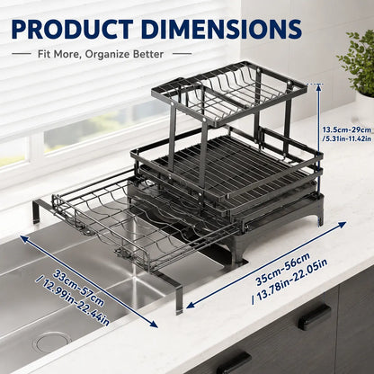 Foldable Over-Sink Dish Drying Rack - 2-Tier Dish Drainer with Utensil Holder for Space-Saving Kitchen Organization