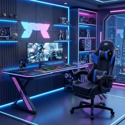Ecofurnix Ergonomic Gaming Chair with Lumbar Support, Footrest, and Headrest - Adjustable Height and Backrest Angle, PU Leather, 360° Swivel, Executive High Back Office Chair with Massage Function