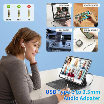 USB-C to 3.5mm Aux Adapter (2-Pack) - Hi-Fi Type-C Headphone Jack Adapter Compatible with iPhone 17 Pro Max/17 Pro, 16/15 Pro Max, Galaxy S24/S23/S22 Ultra, iPad Pro