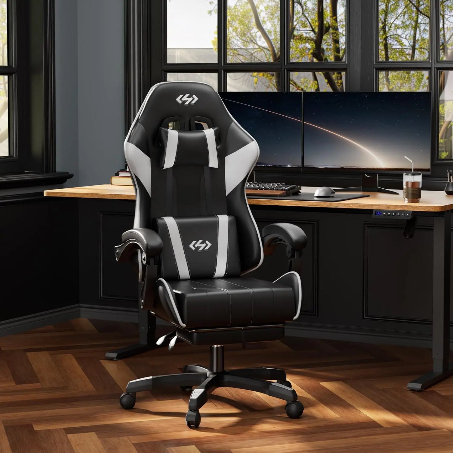 Ecofurnix Ergonomic Gaming Chair with Lumbar Support, Footrest, and Headrest - Adjustable Height and Backrest Angle, PU Leather, 360° Swivel, Executive High Back Office Chair with Massage Function