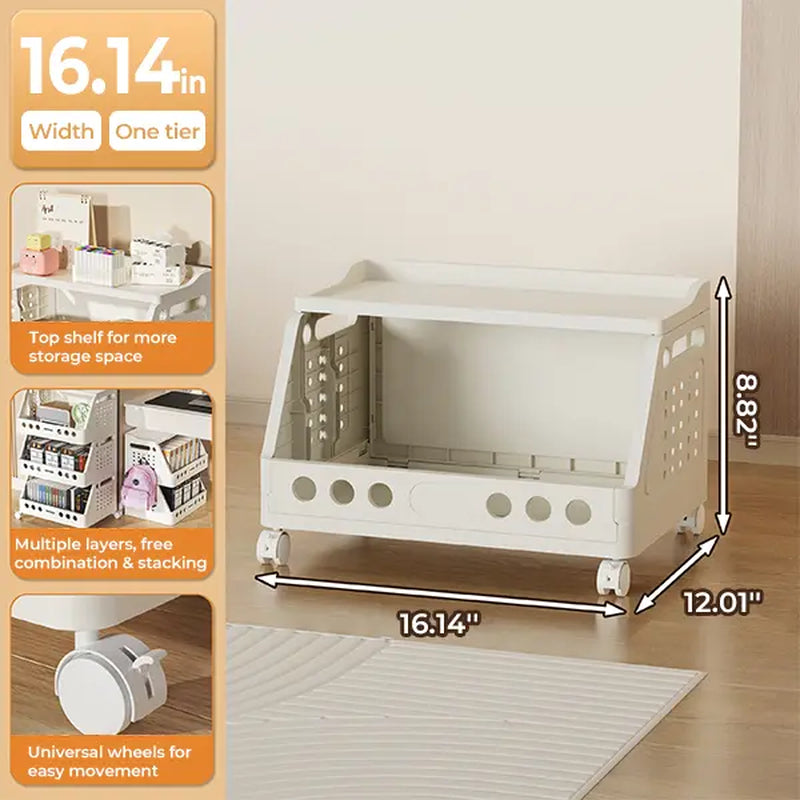 Stackable Rolling Storage Cart with Wheels - Multi-Purpose Foldable Plastic Organizer Rack for Kitchen, Pantry, Bedroom, and Bathroom
