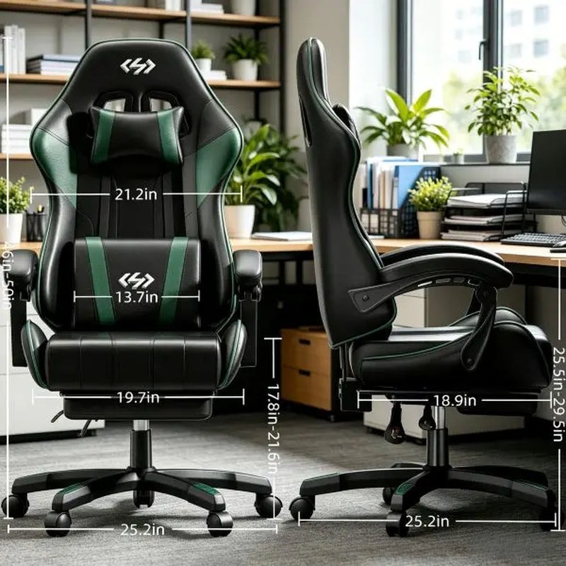 Ecofurnix Ergonomic Gaming Chair with Lumbar Support, Footrest, and Headrest - Adjustable Height and Backrest Angle, PU Leather, 360° Swivel, Executive High Back Office Chair with Massage Function