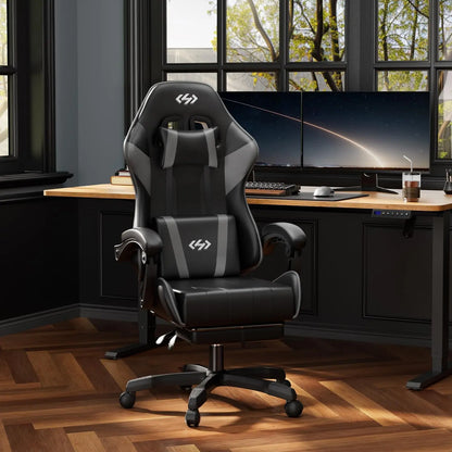 Ecofurnix Ergonomic Gaming Chair with Lumbar Support, Footrest, and Headrest - Adjustable Height and Backrest Angle, PU Leather, 360° Swivel, Executive High Back Office Chair with Massage Function