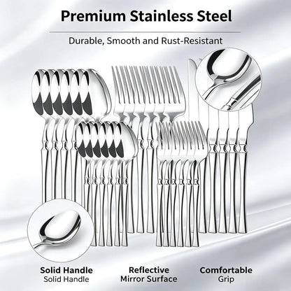 30-Piece Stainless Steel Cutlery Set - Dishwasher-Safe Forks, Spoons, Knives, and Teaspoons for Elegant Home Dining and Kitchen Essentials