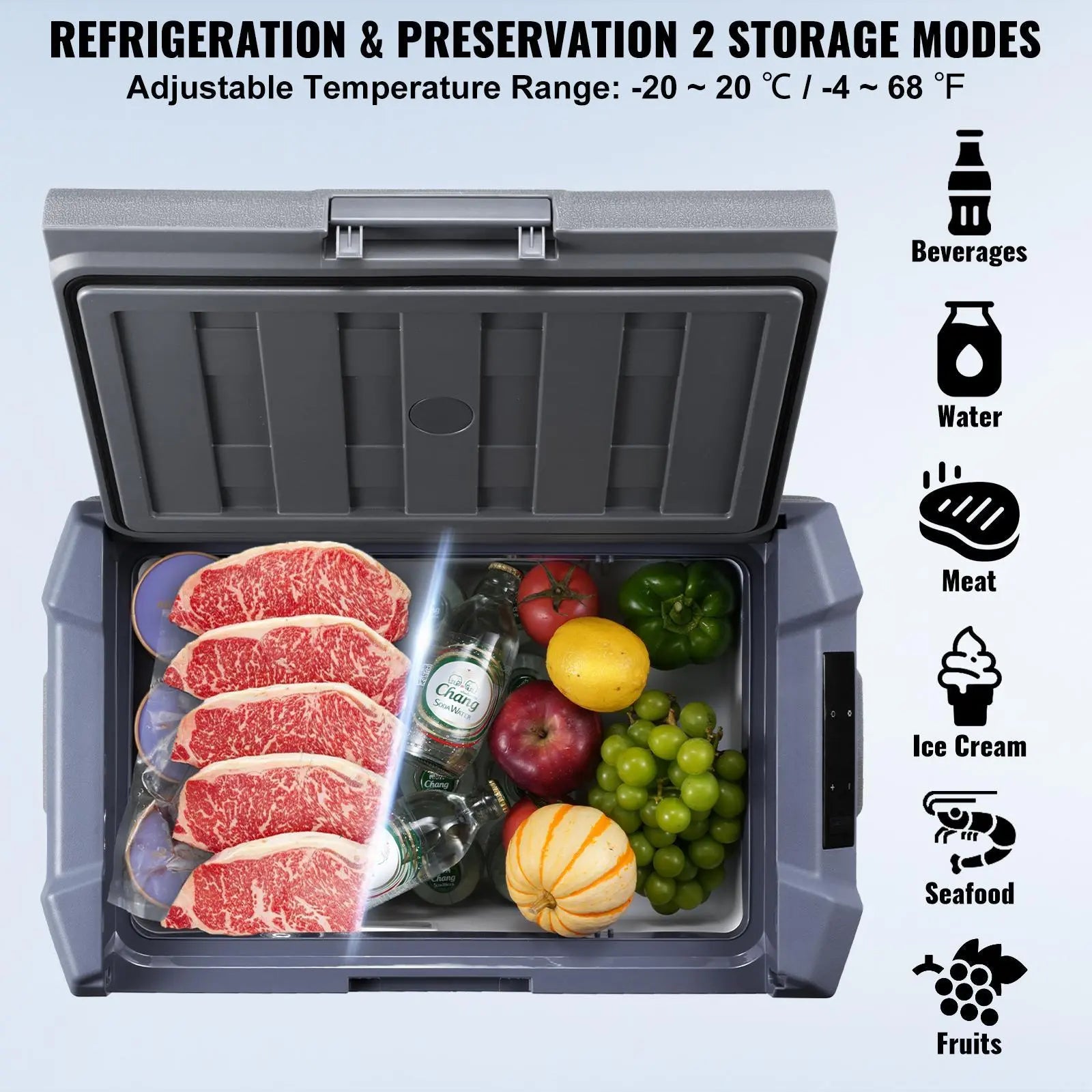 VEVOR 12V Portable Car Refrigerator and Freezer, 15L Single Zone Compressor Cooler with Adjustable Temperature Range of -4℉ to 68℉, Compatible with 12/24V DC and 100-240V AC for Outdoor, Camping, and RV Use