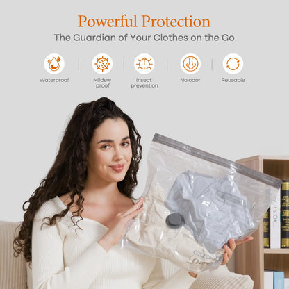 Vacease Cordless Travel Vacuum Bag Set with Rechargeable Air Pump - 15-Pack Space-Saving Airtight Storage Bags for Luggage and Clothing Organization