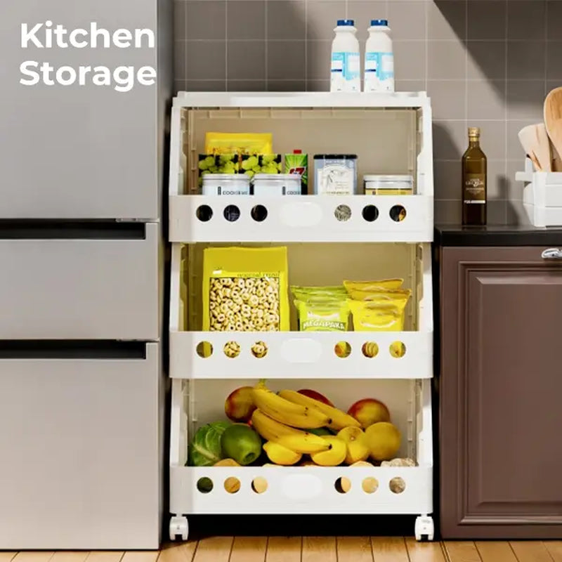 Stackable Rolling Storage Cart with Wheels - Multi-Purpose Foldable Plastic Organizer Rack for Kitchen, Pantry, Bedroom, and Bathroom