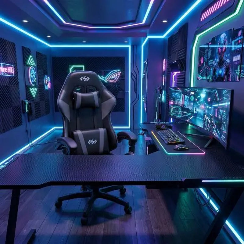 Ecofurnix Ergonomic Gaming Chair with Lumbar Support, Footrest, and Headrest - Adjustable Height and Backrest Angle, PU Leather, 360° Swivel, Executive High Back Office Chair with Massage Function
