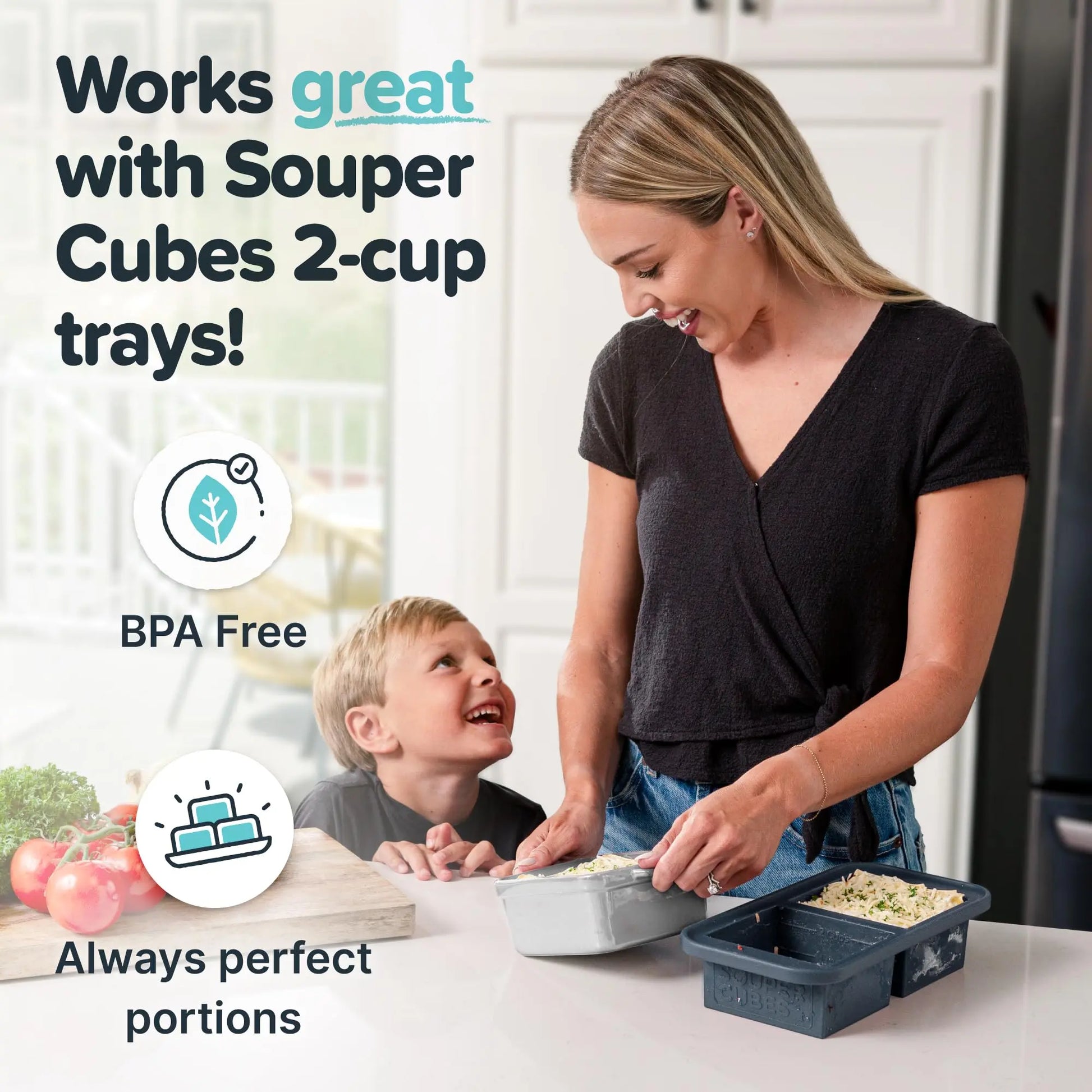 Souper Cubes Premium Mini Stoneware Baking Dishes - 5" x 5" Set of 2 with Silicone Covers, Made in USA, Ideal for Individual Portions - White