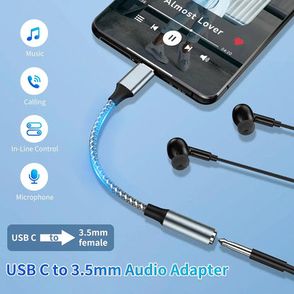 USB-C to 3.5mm Aux Adapter (2-Pack) - Hi-Fi Type-C Headphone Jack Adapter Compatible with iPhone 17 Pro Max/17 Pro, 16/15 Pro Max, Galaxy S24/S23/S22 Ultra, iPad Pro