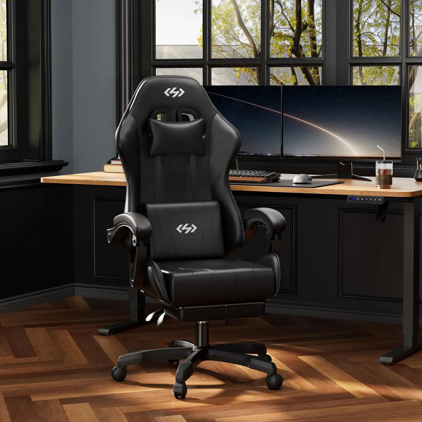 Ecofurnix Ergonomic Gaming Chair with Lumbar Support, Footrest, and Headrest - Adjustable Height and Backrest Angle, PU Leather, 360° Swivel, Executive High Back Office Chair with Massage Function