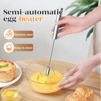 AA Stainless Steel Hand-Push Rotary Whisk - Durable Food-Grade Rust-Resistant Kitchen Tool with Riveted Construction and Semi-Automatic Design for Coffee and Egg Whisking, Easy to Clean