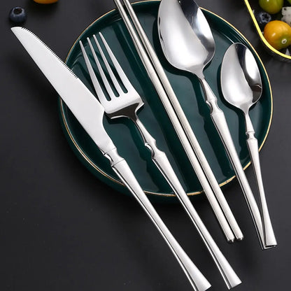 30-Piece Stainless Steel Cutlery Set - Dishwasher-Safe Forks, Spoons, Knives, and Teaspoons for Elegant Home Dining and Kitchen Essentials