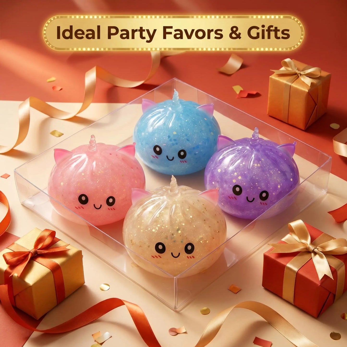 Glitter Unicorn Dumpling Squishy Toy - Jelly Gel Stress Relief Fidget for Stocking Stuffers and Classroom Rewards