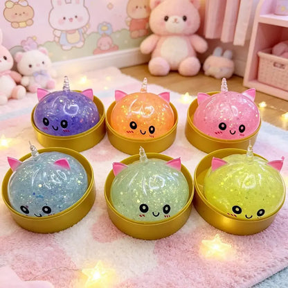 Glitter Unicorn Dumpling Squishy Toy - Jelly Gel Stress Relief Fidget for Stocking Stuffers and Classroom Rewards