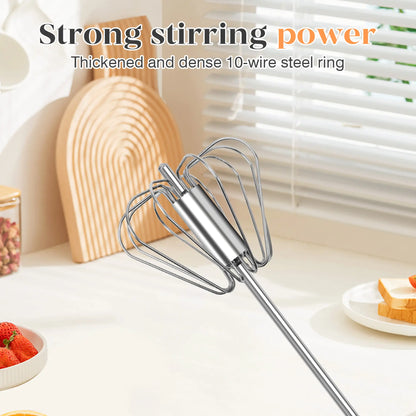 AA Stainless Steel Hand-Push Rotary Whisk - Durable Food-Grade Rust-Resistant Kitchen Tool with Riveted Construction and Semi-Automatic Design for Coffee and Egg Whisking, Easy to Clean