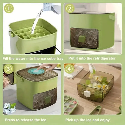 Ice Cube Tray with Lid and Bin - Versatile Ice Maker for Whiskey, Cocktails, Coffee, and Beer with Ice Tongs - Essential Kitchen Tool