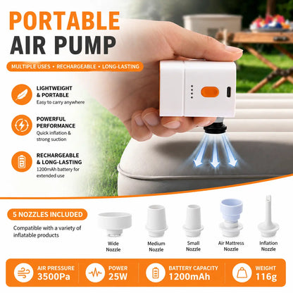 Margrb Compact Portable Air Pump for Air Mattresses and Pool Floats - Rapid Inflate and Deflate for Camping Use