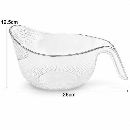 Aesthetic Multifunctional Rice Strainer with Handle - Sturdy Bpa-Free Transparent Plastic Kitchen Utensils, Colander for Draining Vegetables, Fruits, Cheese, Coffee Dispenser Set