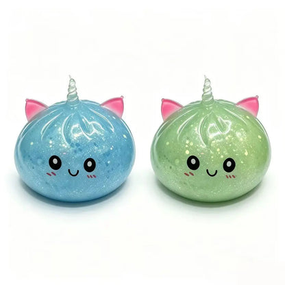 Glitter Unicorn Dumpling Squishy Toy - Jelly Gel Stress Relief Fidget for Stocking Stuffers and Classroom Rewards