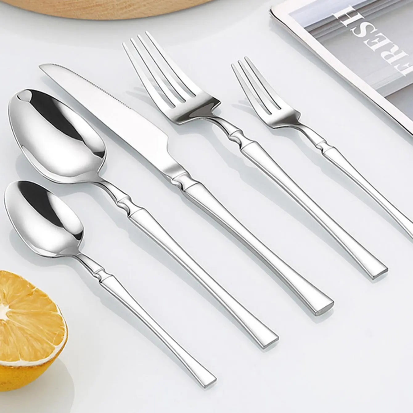 30-Piece Stainless Steel Cutlery Set - Dishwasher-Safe Forks, Spoons, Knives, and Teaspoons for Elegant Home Dining and Kitchen Essentials