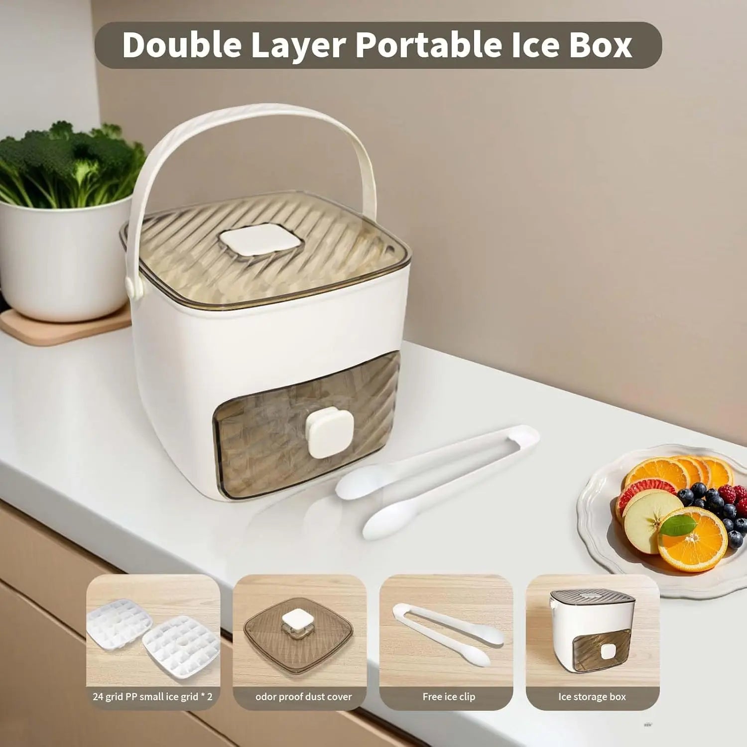 Ice Cube Tray with Lid and Bin - Versatile Ice Maker for Whiskey, Cocktails, Coffee, and Beer with Ice Tongs - Essential Kitchen Tool