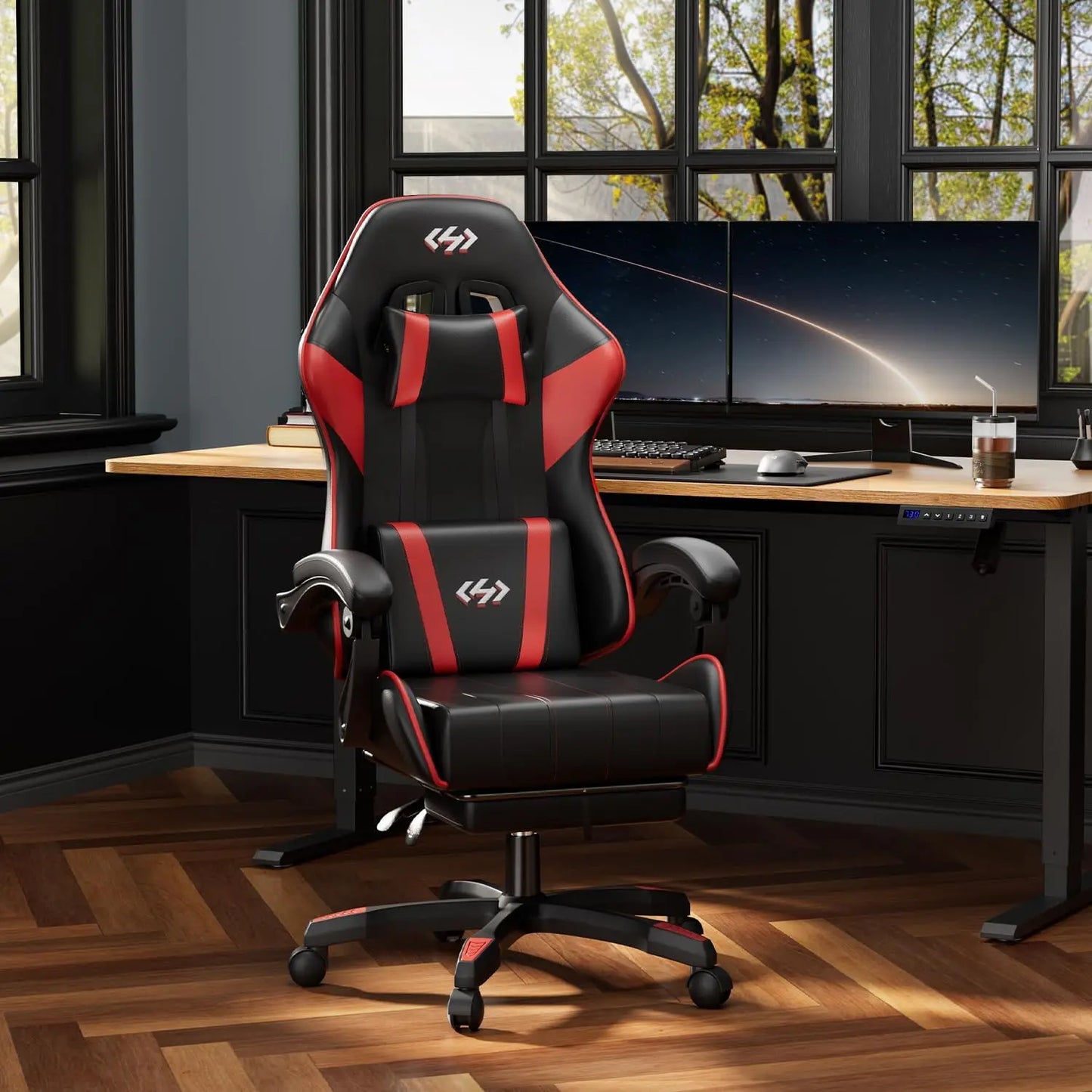 Ecofurnix Ergonomic Gaming Chair with Lumbar Support, Footrest, and Headrest - Adjustable Height and Backrest Angle, PU Leather, 360° Swivel, Executive High Back Office Chair with Massage Function