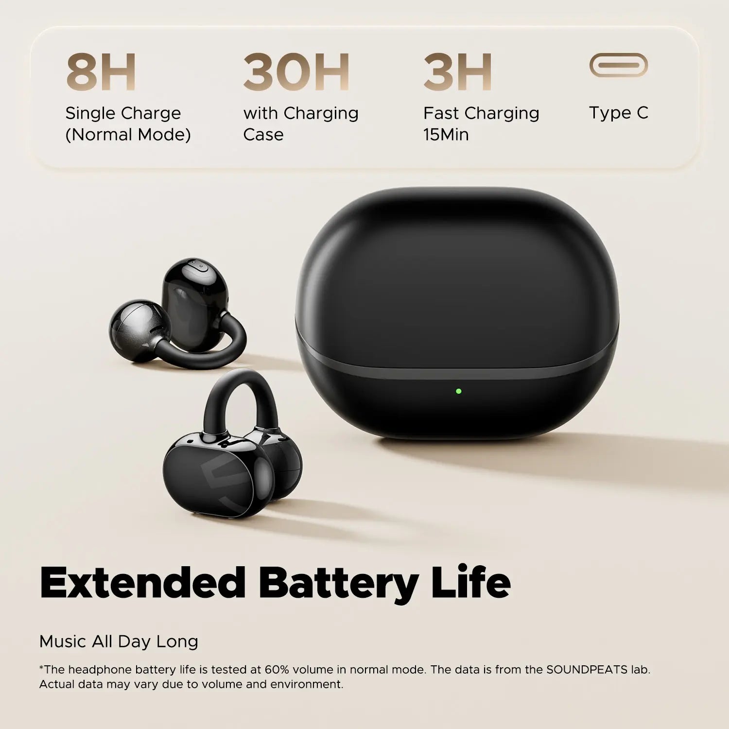 Soundpeats POP Clip Open-Ear Wireless Earbuds with Bluetooth 5.4, ENC Noise Cancelling Microphone, Game Mode, Fast Charging, IPX5 Waterproof Rating, and 30 Hours of Playtime for Sports and Everyday Use