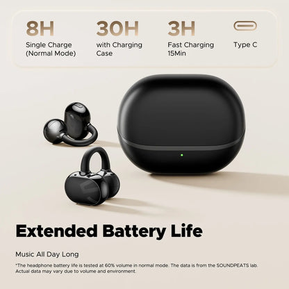 Soundpeats POP Clip Open-Ear Wireless Earbuds with Bluetooth 5.4, ENC Noise Cancelling Microphone, Game Mode, Fast Charging, IPX5 Waterproof Rating, and 30 Hours of Playtime for Sports and Everyday Use