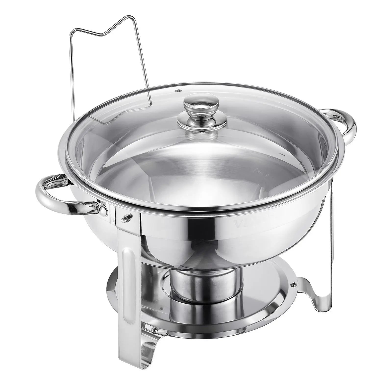 Vevor 5 Qt Chafing Dish Buffet Set - 4 Pack Stainless Steel Catering Warmer with Glass Lids, Full Size Pans, Water Pan, Folding Stand, and Fuel Holders for Weddings and Banquets